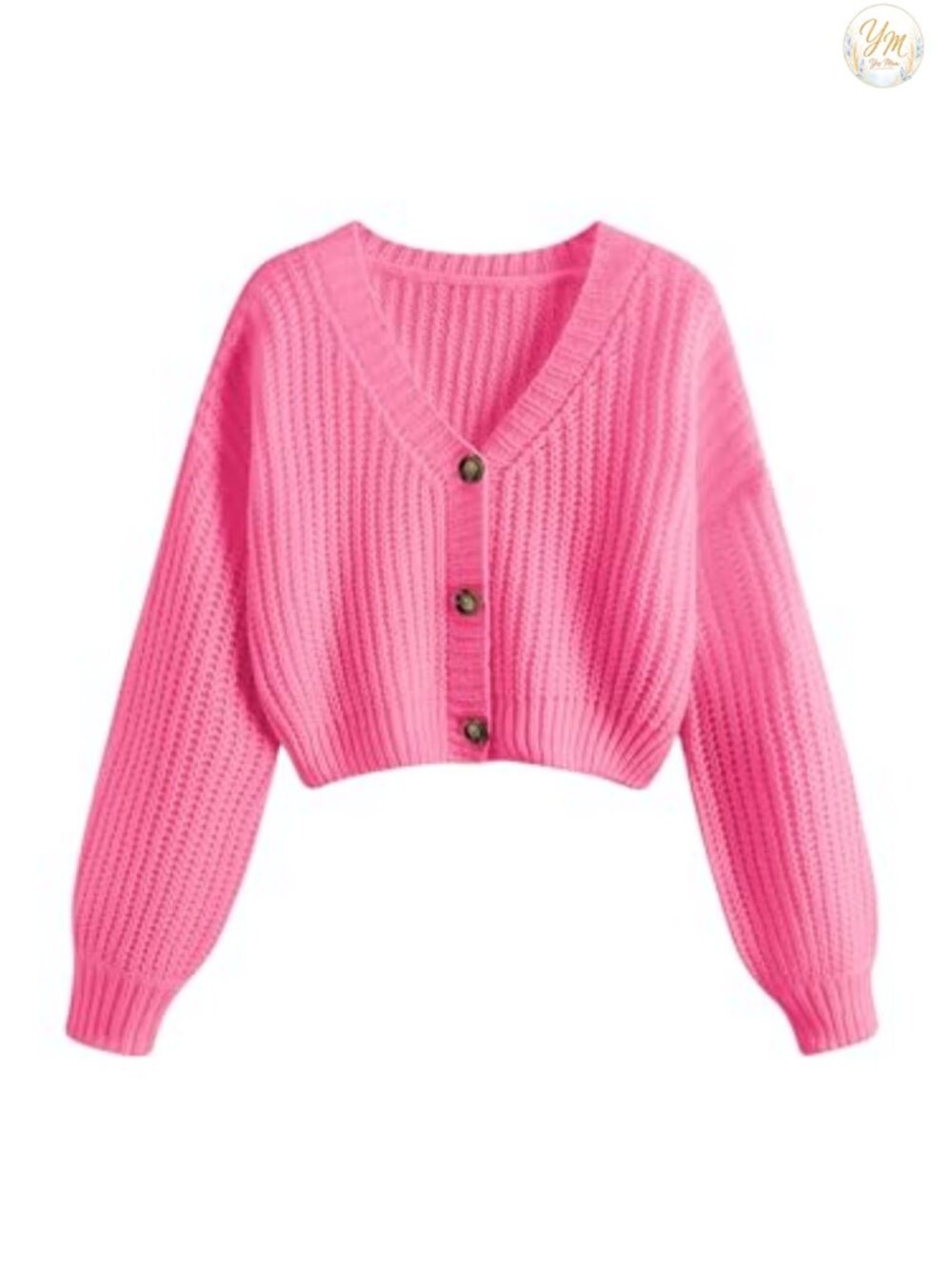 Women's Cropped Cardigan Sweater, Lightweight Chunky Knit, V-Neck Button Up,